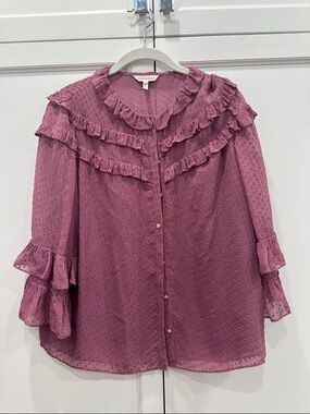 Rebecca Taylor Mauve Rose Ruffle Swiss Dot Blouse